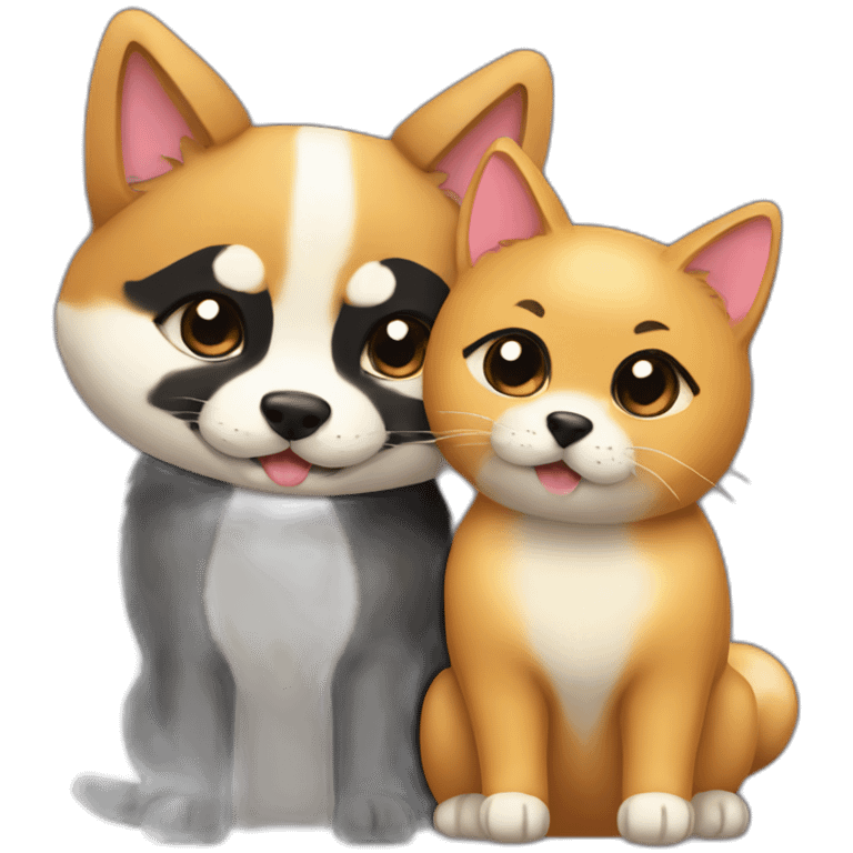 shibainu and black cat being-in-love emoji