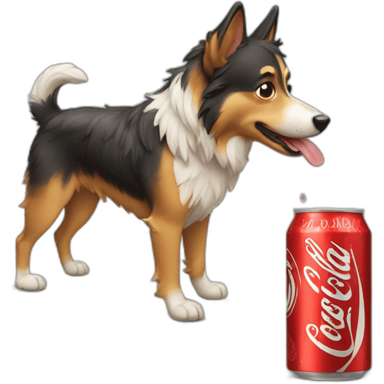 Chien berger australien qui boit un coca emoji