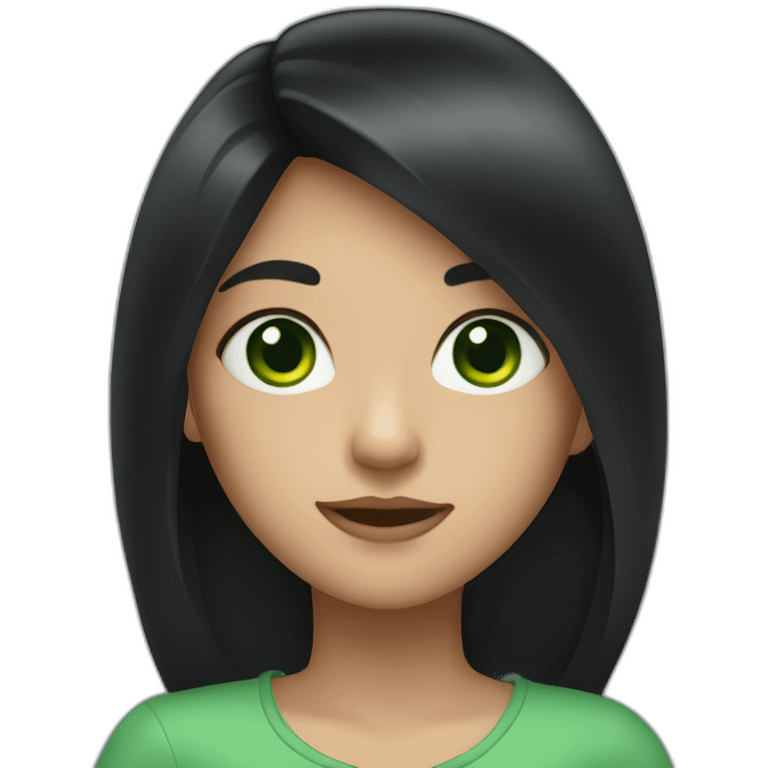 A girl with long black hair and green eyes  emoji