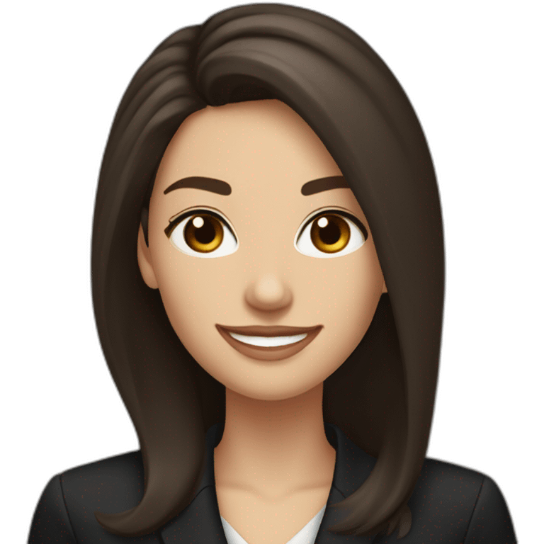 Caucasian Woman with voluminous long dark brown hair, dark brown eyes, pretty smile, dressed with a black blazer emoji