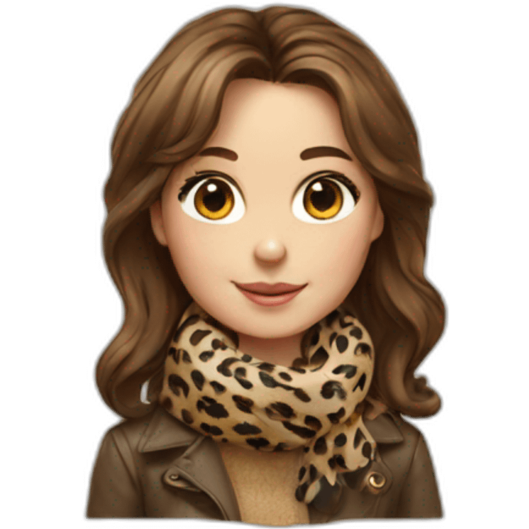 Girl brown Hair with print leopard scarf emoji