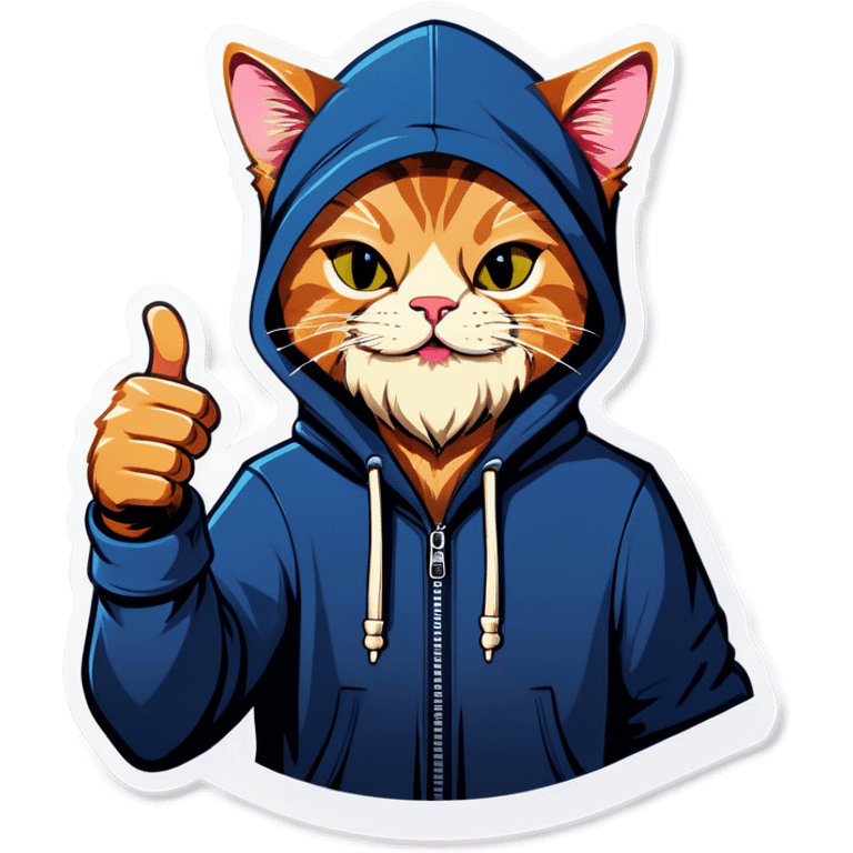 Cat with beard and hoodie , thumbs up emoji