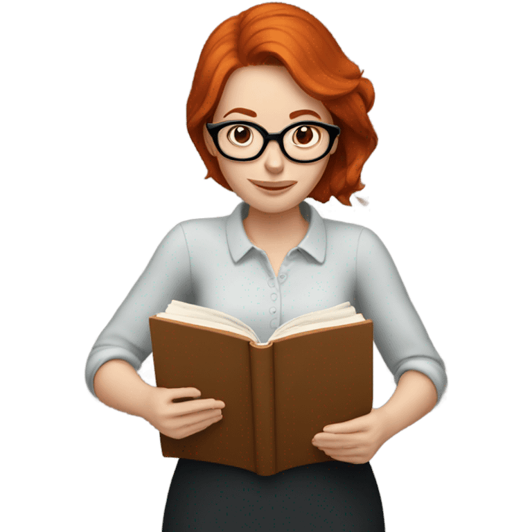 Redhead woman with glasses reading a book emoji