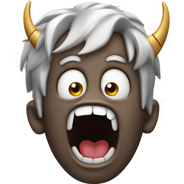 surprised open mouth with a hand shaped as metal horns in frnt of the mouth facing forward emoji