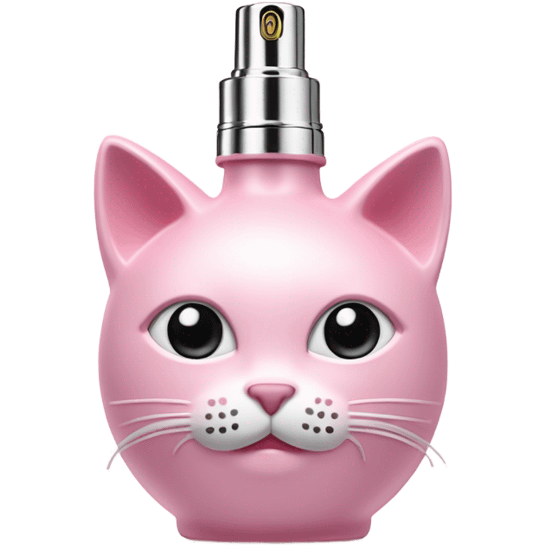 “A cute, pastel pink perfume bottle with an atomizer pump, shaped like a cat’s face with a bow. emoji