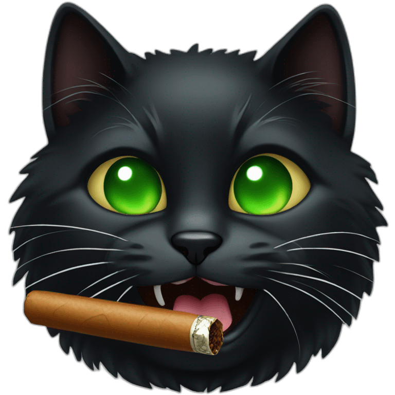 black cat with green eyes and a cigar in his mouth emoji