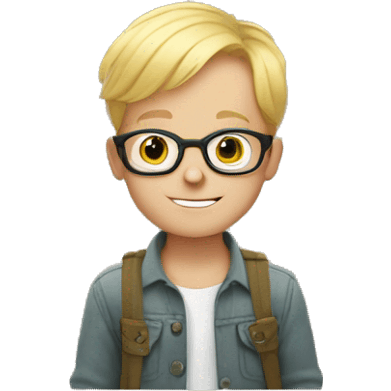 Blonde boy with glasses holding a lot of plants emoji