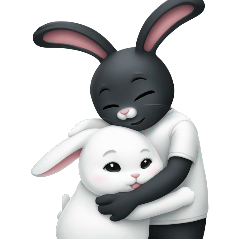 Black rabbit hugging white rabbit  emoji