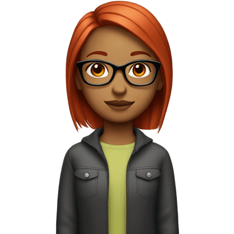 girl with glasses and earrings and straight middle length red hair emoji