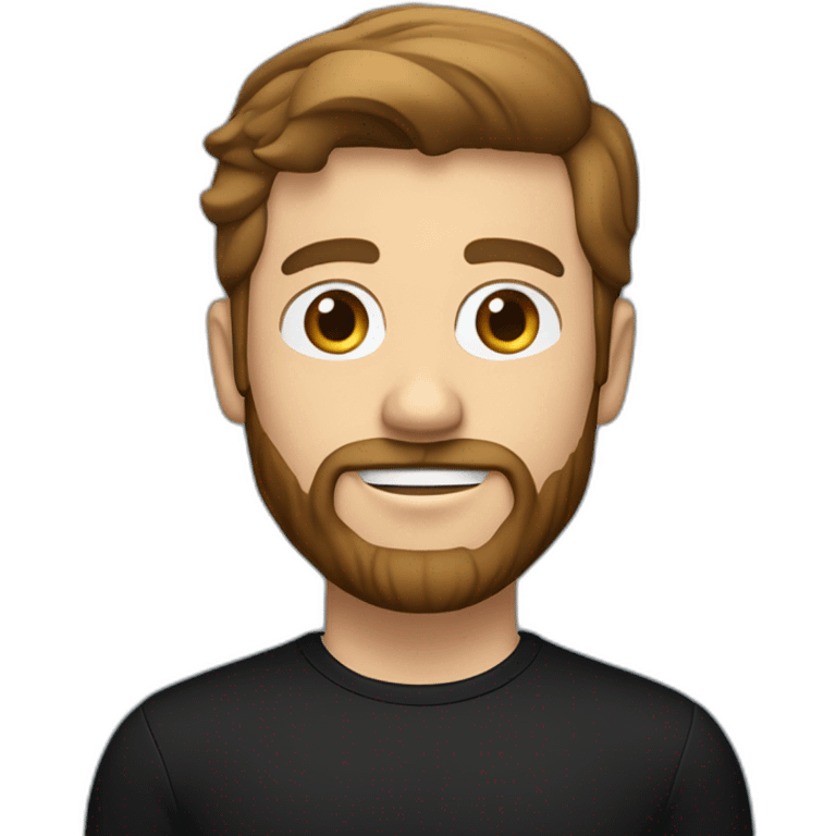 White man with a slight sun kissed tan, blue eyes and brown hair. He has a beard and mustache trimmed. Wears black clothing and wears his hair styled sideways backwards. emoji