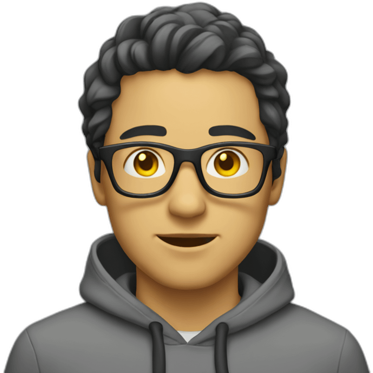 White man with yellow tinted glasses and black hair in a gray hoodie emoji