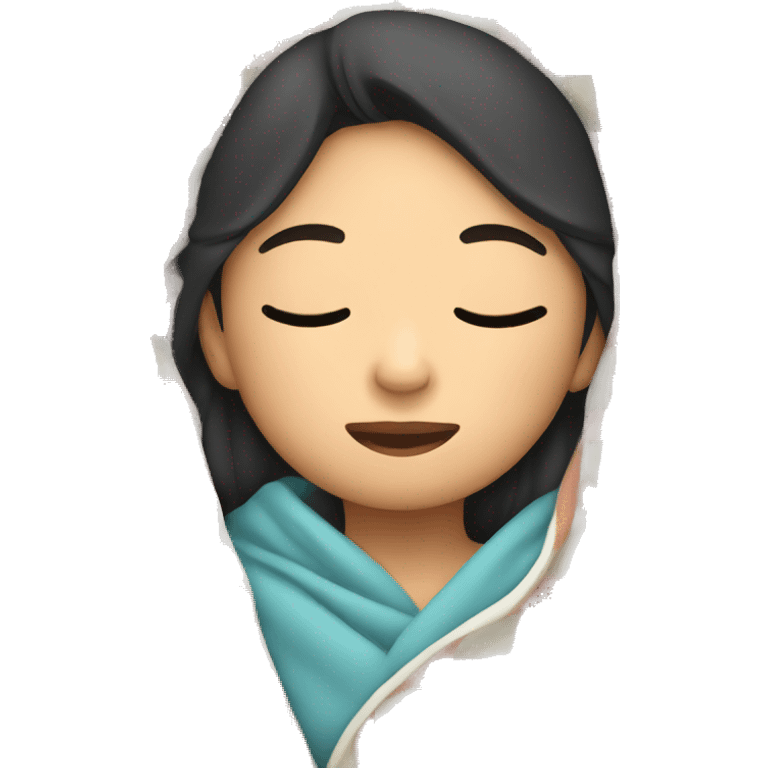 Asian girl sleeping in cozy blanket emoji