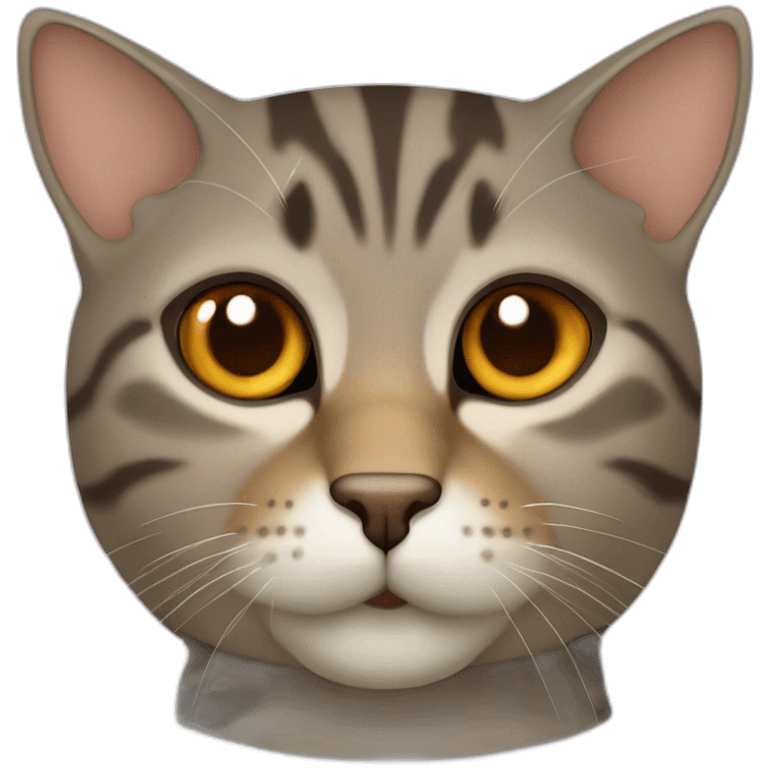 Tabby slightly brown gray cat with beige mouth and dark nose and big cheeks and orange golden eyes emoji