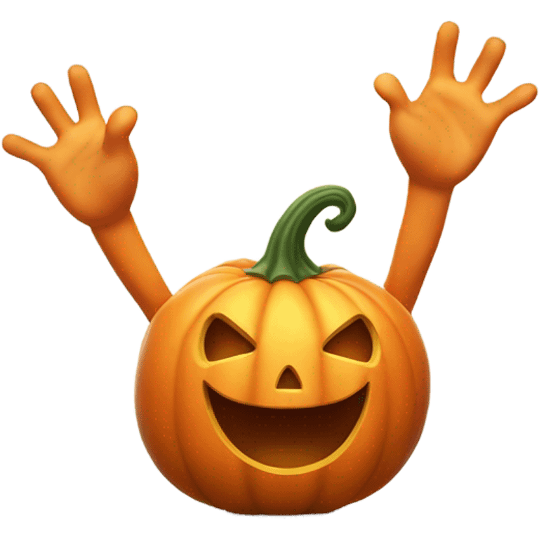 happy pumpkin with hands up emoji