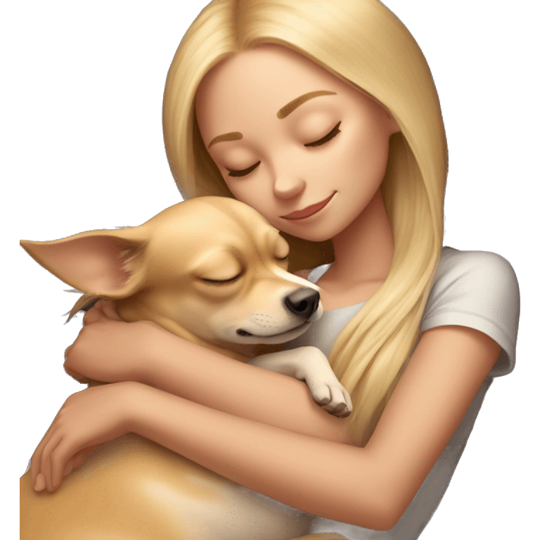 Girl with long blonde hair laying down sleeping cuddling with a tan chihuahua  emoji