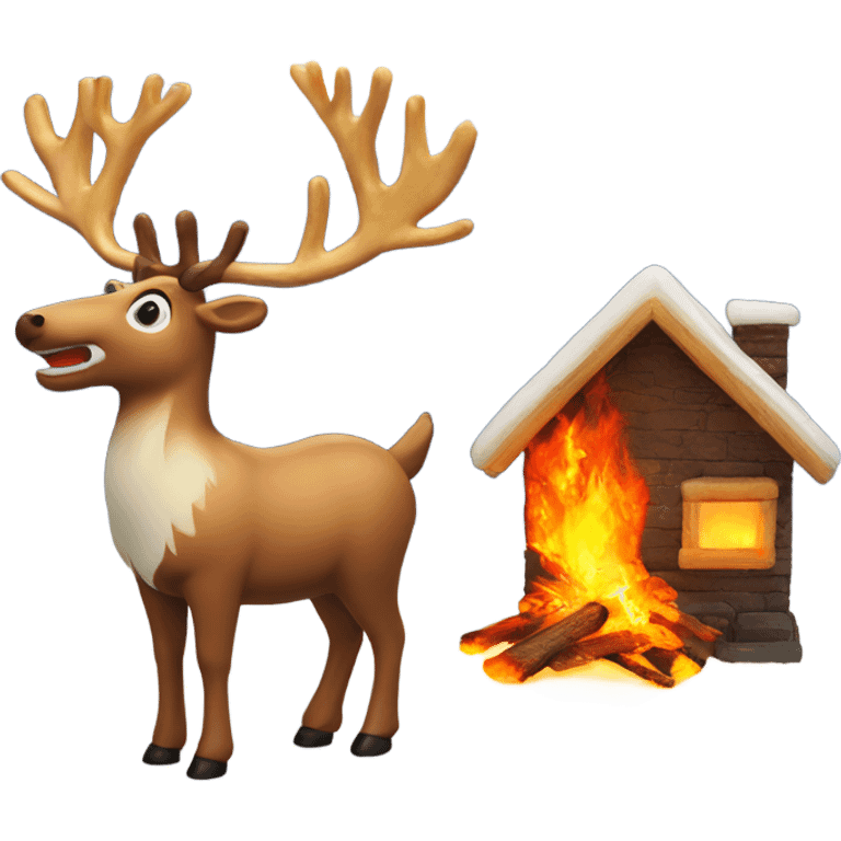 reindeer next to house made of fire  emoji