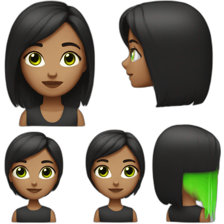 Brune aux cheveux lisses noir, yeux vert emoji