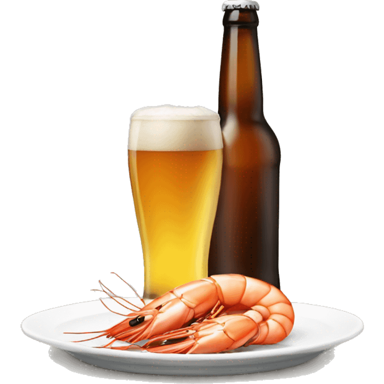 a glass of beer next to a plate of shrimp emoji