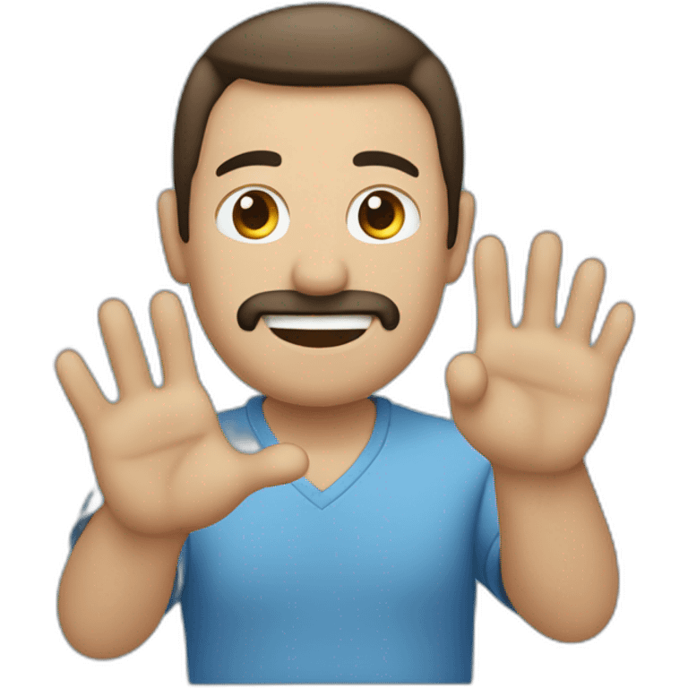 Hombre saludando con la mano hacia arriba, con ojos azules emoji