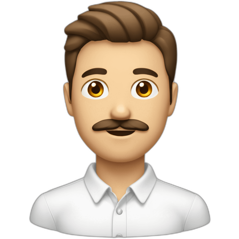 Homme blanc brun avec des cheveux court plaqués à droite et une moustache de petite longueur emoji