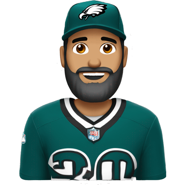 Hispanic man black hair bark grey beard Philly eagles jersey and cap  emoji