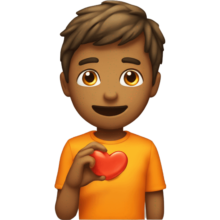 Emoji tirando un beso con corazón naranja emoji