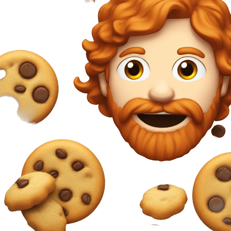 Red headed bearded man eating cookies upside down  emoji