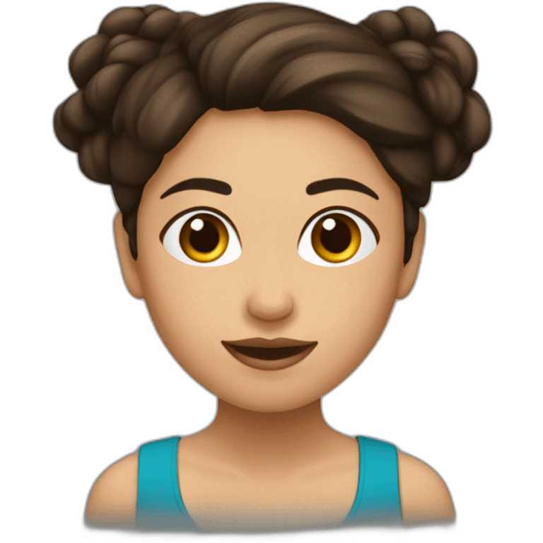 Mujer fitness, cabello marrón oscuro, tez blanca emoji