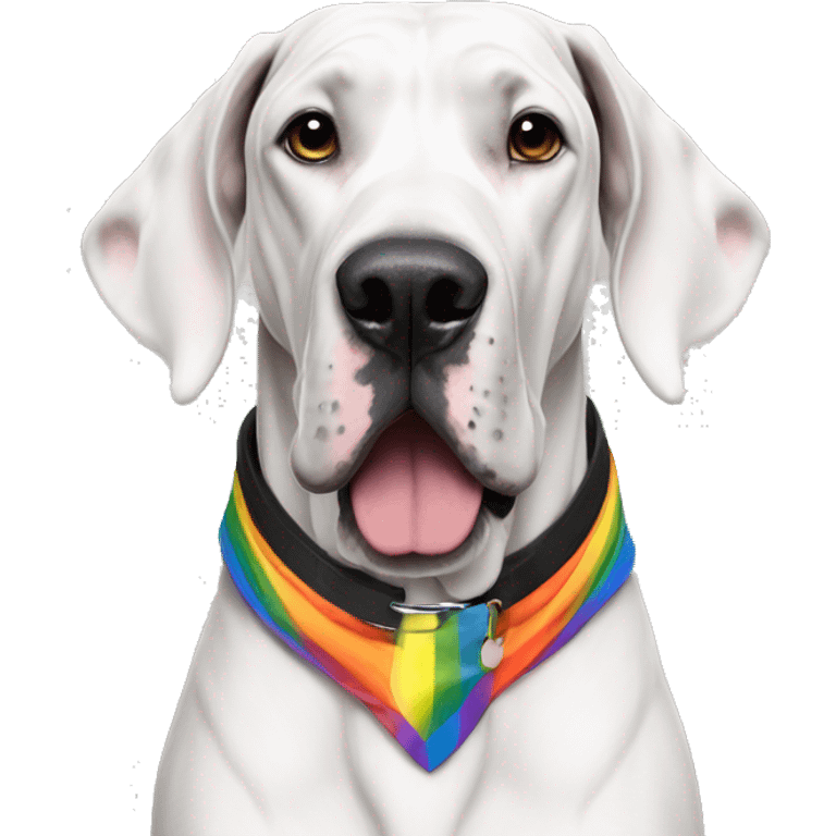 white and black great dane with a rainbow pride collar emoji