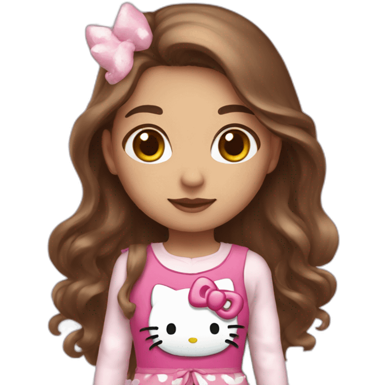 girl with long brown hair dressed with hellokitty costume emoji