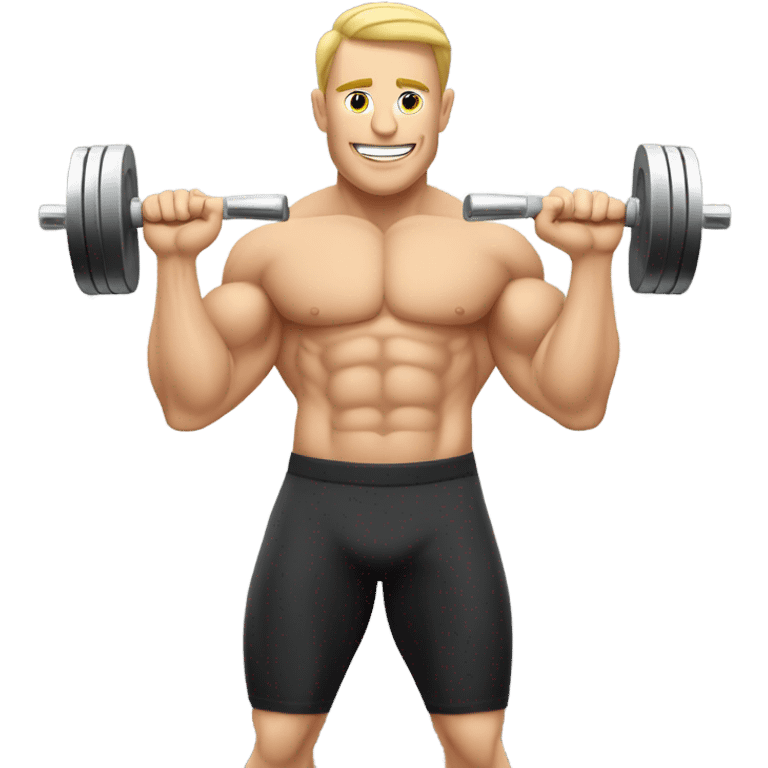 Muscular white man lifting weights in a gym emoji