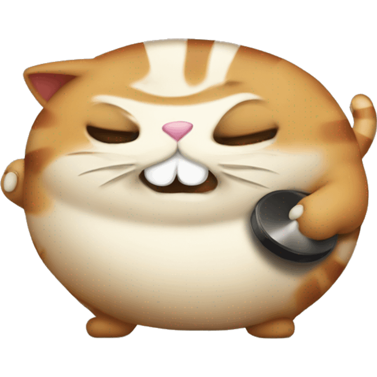 Fat cat playing with his stomach like a bongo  emoji