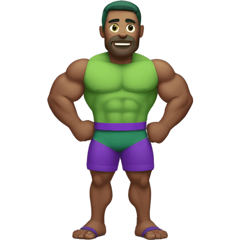 Giant green muscular man with purple shorts emoji