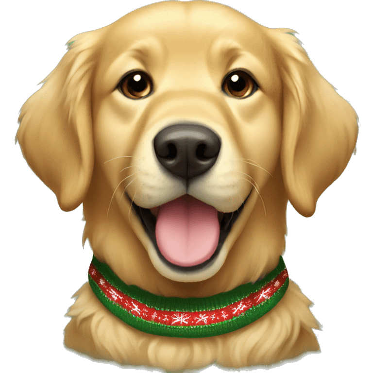 Golden retriever with a Christmas sweater emoji