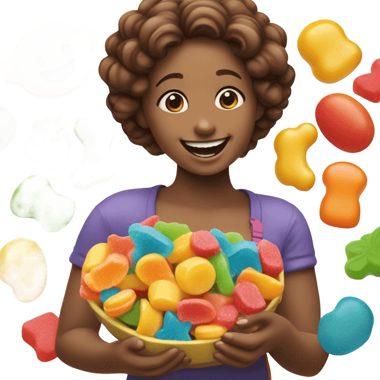 girl eating gummies emoji