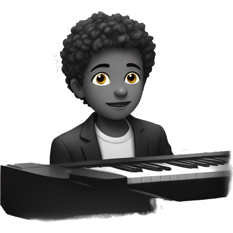 monochrome portrait of a boy, him playing piano emoji