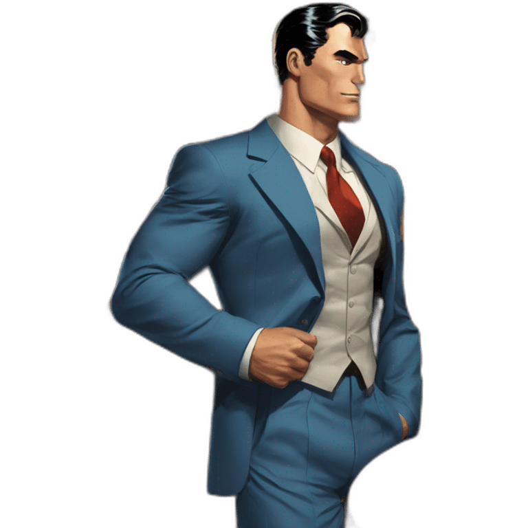 male american Superman, in a bar, wearing a suit, portrait, comic book illustration by jack kirby emoji