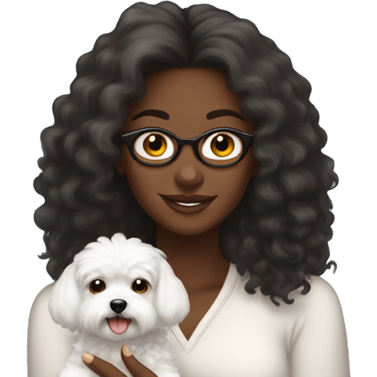 Long haired Black woman with a white maltipoo wishing a happy Thanksgiving  emoji