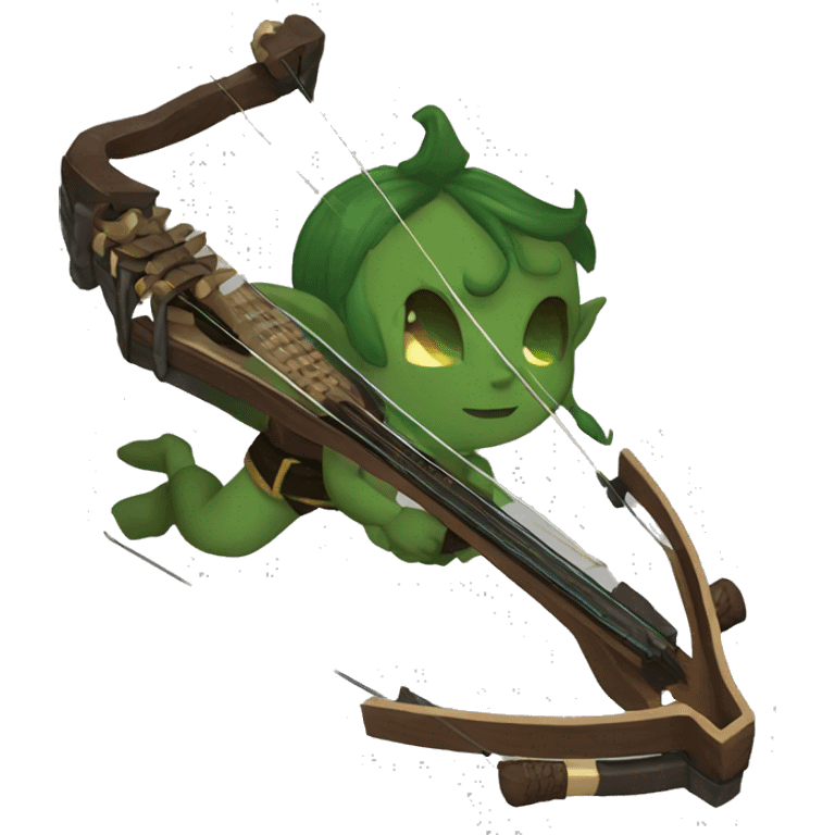 Dark hair green eyes elf bard drum crossbow magic emoji