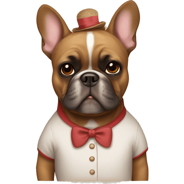 A brown French bulldog in a teddy bear costume emoji