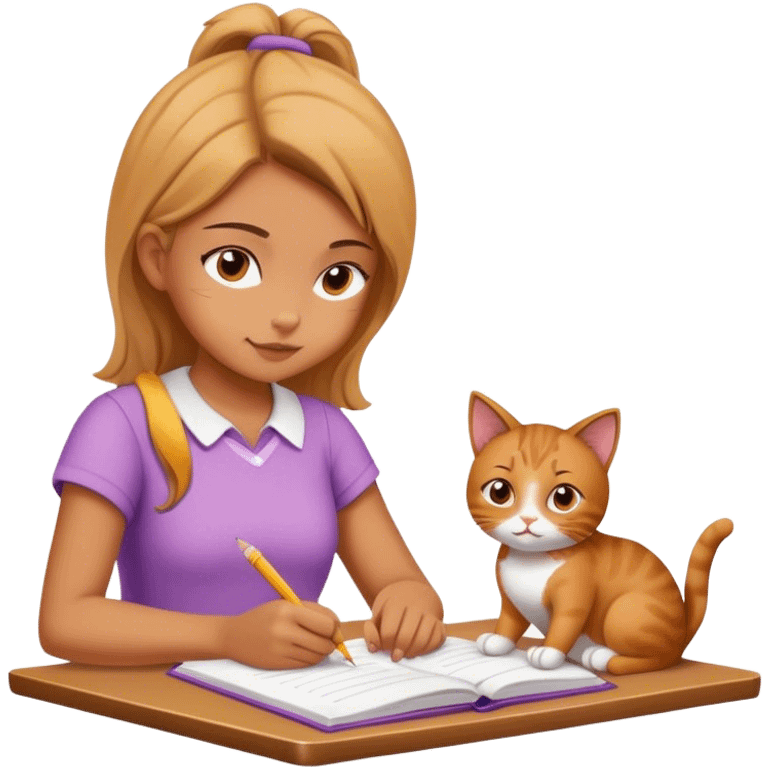 Girl Cat doing homework emoji