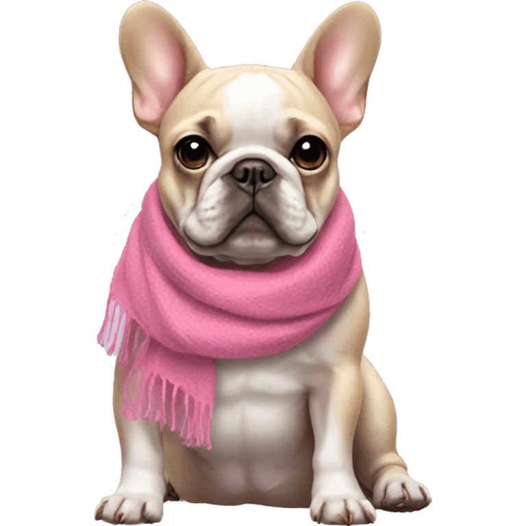 French bulldog wearing a pink scarf emoji