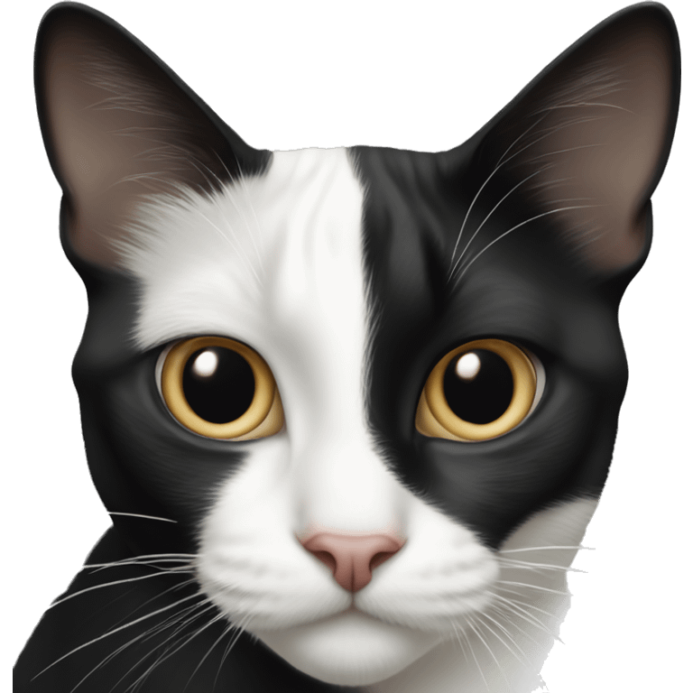 tuxedo cat with nose that’s half white and half black in a perfectly split line emoji