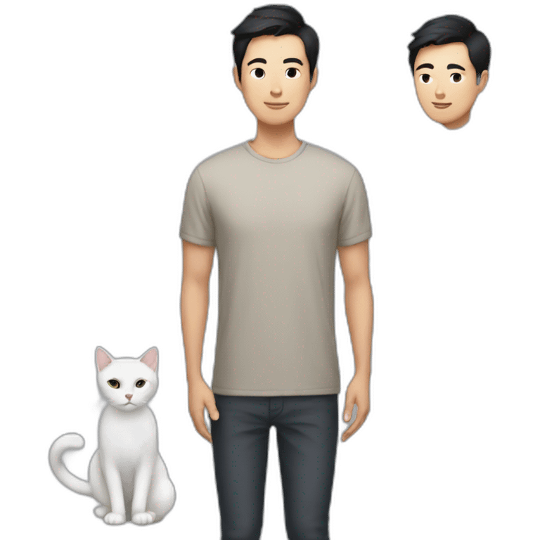 Beautiful Asian man with short black hair and tall with a cat emoji