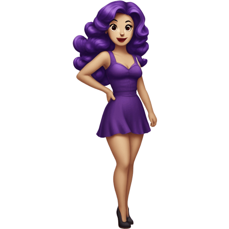 Caucasian Vintage Pinup, full body, with long dark purple hair emoji