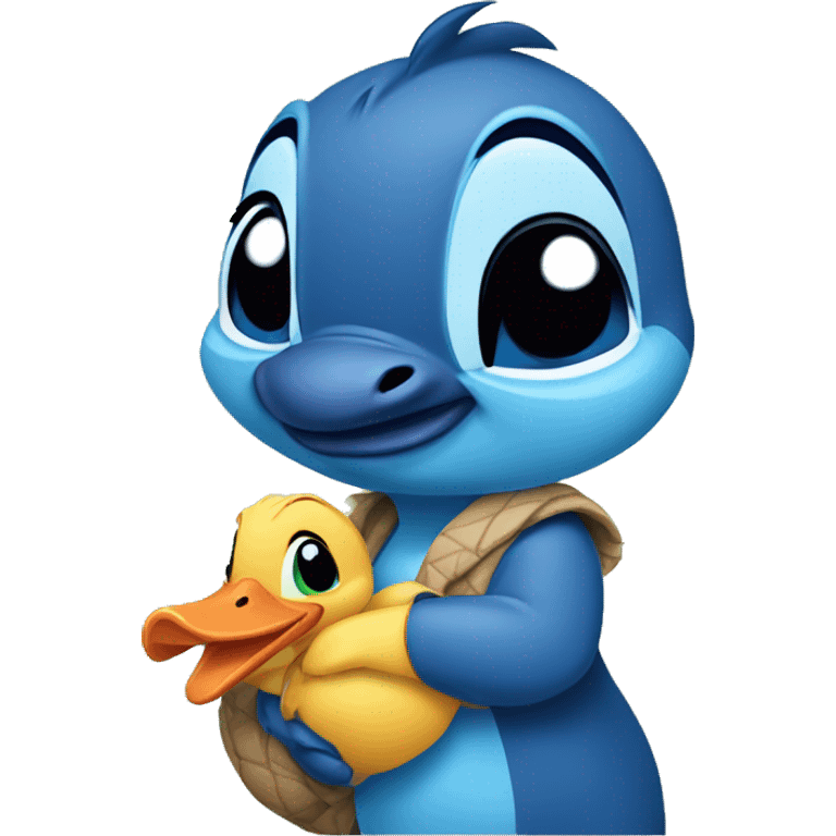 Disney stitch character holding a mallard duck emoji