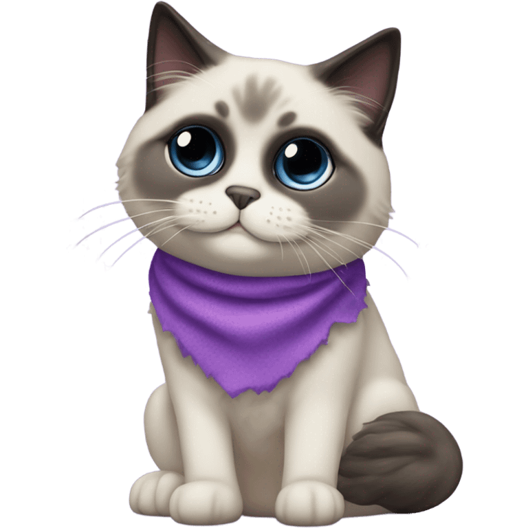 Seal point Ragdoll cat with dark face and nose. The cat is sitting on top of a purple unicorn. emoji