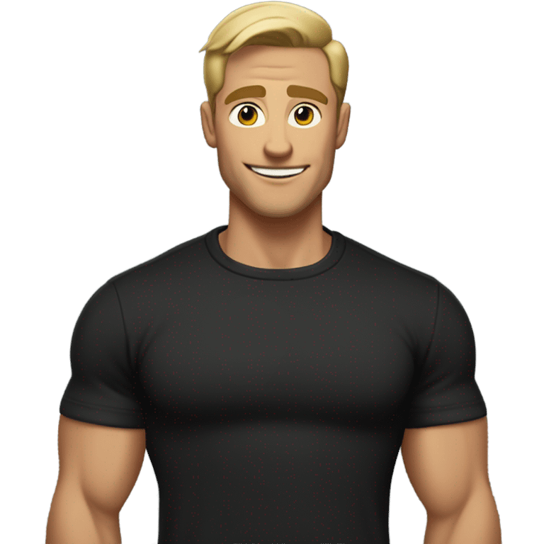 Muscular tall man with dirty blonde short straight hair brushed back, wearing a black sweater in a casual style, loves old-money aesthetic emoji