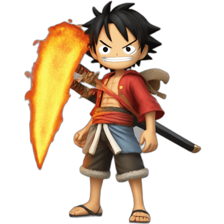 luffy with fire katana and gear5 emoji