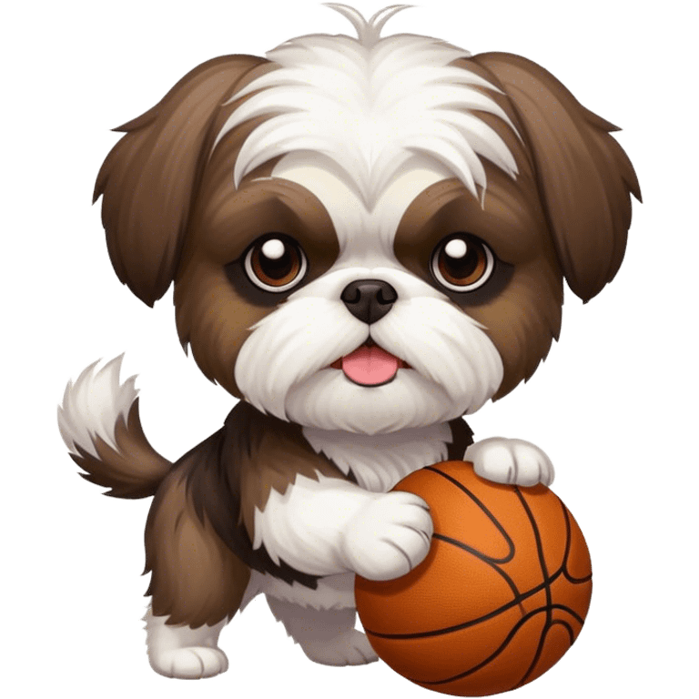 Dark brow shi tzu playing basketball emoji